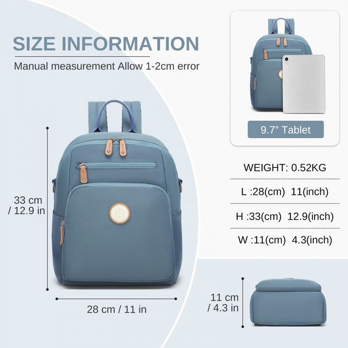 Women's Backpack, Water-Resistant Nylon Convertible Shoulder and Crossbody Bag – Blue
