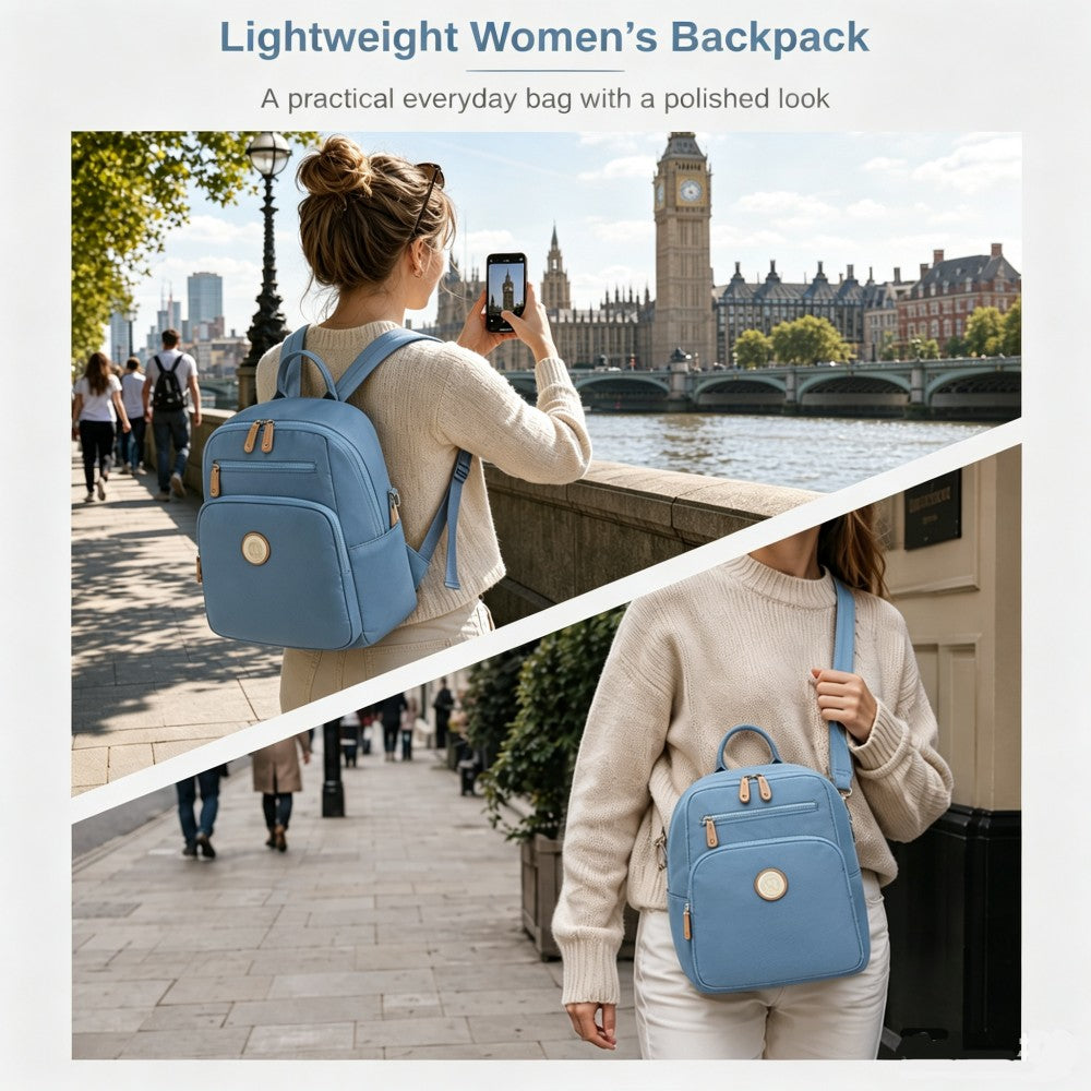 Women's Backpack, Water-Resistant Nylon Convertible Shoulder and Crossbody Bag – Blue
