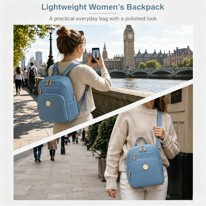 Women's Backpack, Water-Resistant Nylon Convertible Shoulder and Crossbody Bag – Blue