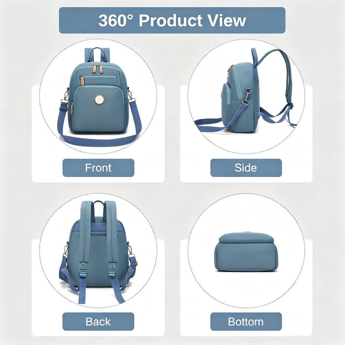 Women's Backpack, Water-Resistant Nylon Convertible Shoulder and Crossbody Bag – Blue
