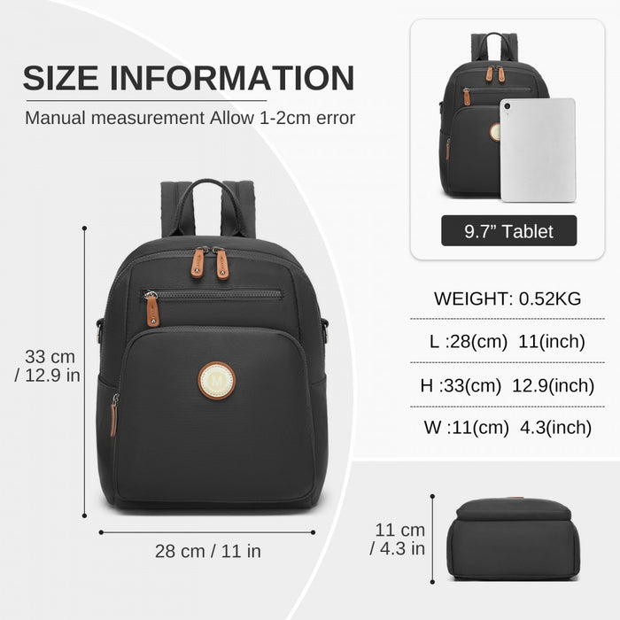 Women's Backpack, Water-Resistant Nylon Convertible Shoulder and Crossbody Bag – Black