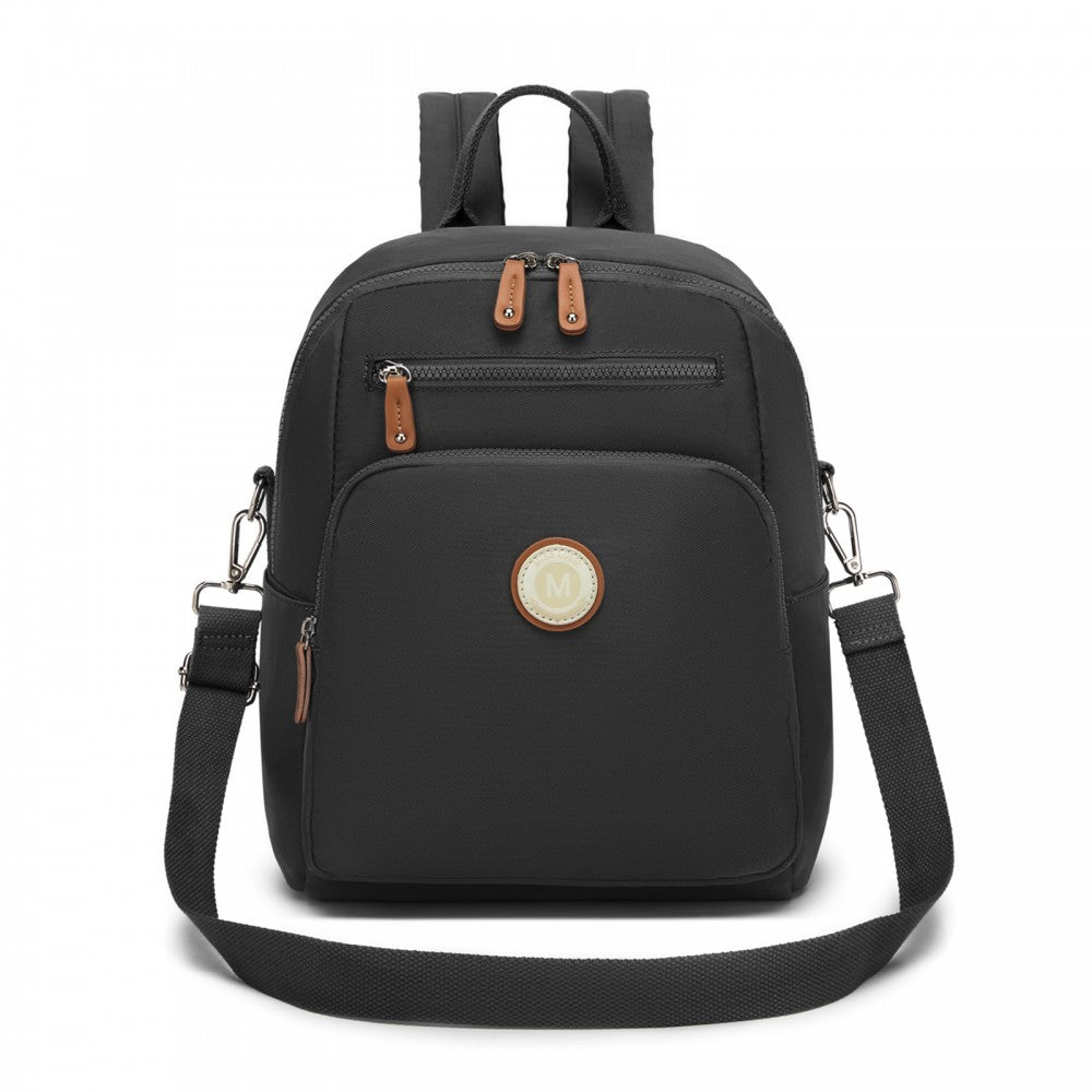 Women's Backpack, Water-Resistant Nylon Convertible Shoulder and Crossbody Bag – Black