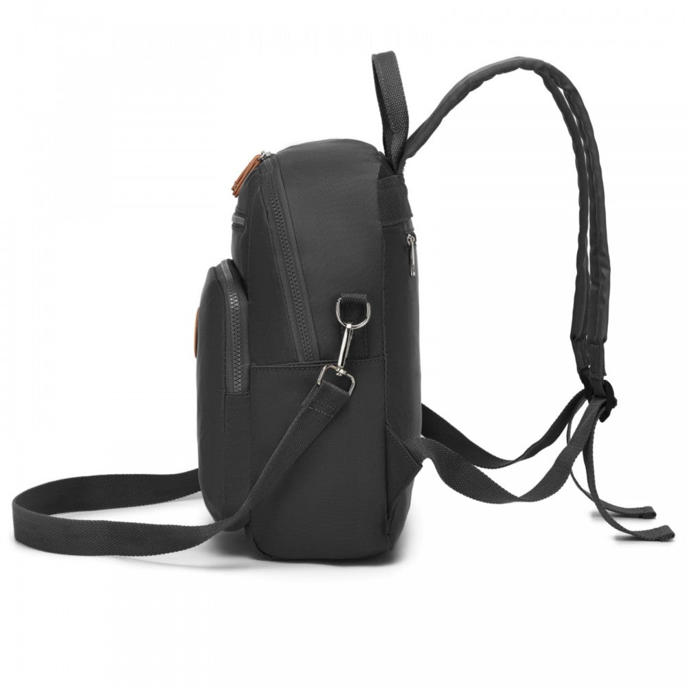 Women's Backpack, Water-Resistant Nylon Convertible Shoulder and Crossbody Bag – Black
