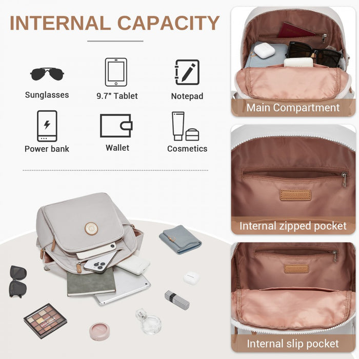 Women's Backpack, Water-Resistant Nylon Convertible Shoulder and Crossbody Bag – Light Grey