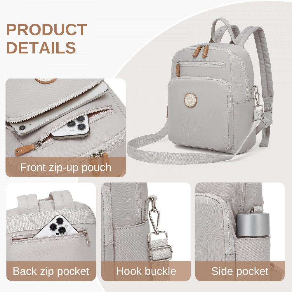 Women's Backpack, Water-Resistant Nylon Convertible Shoulder and Crossbody Bag – Light Grey