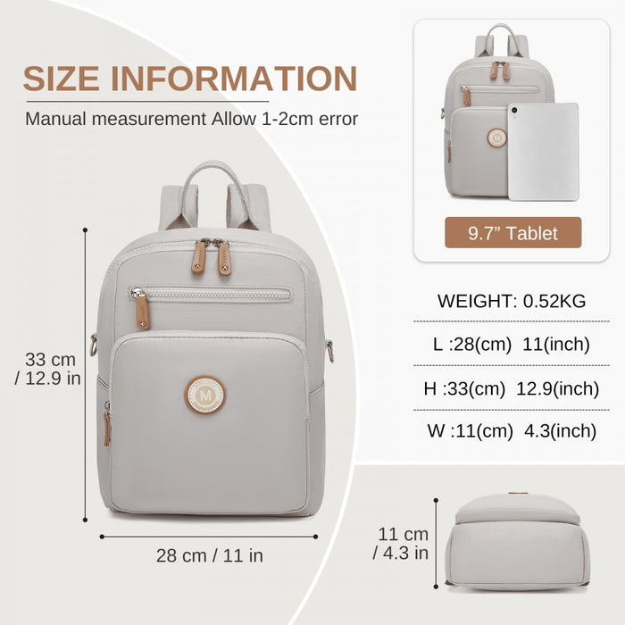 Women's Backpack, Water-Resistant Nylon Convertible Shoulder and Crossbody Bag – Light Grey
