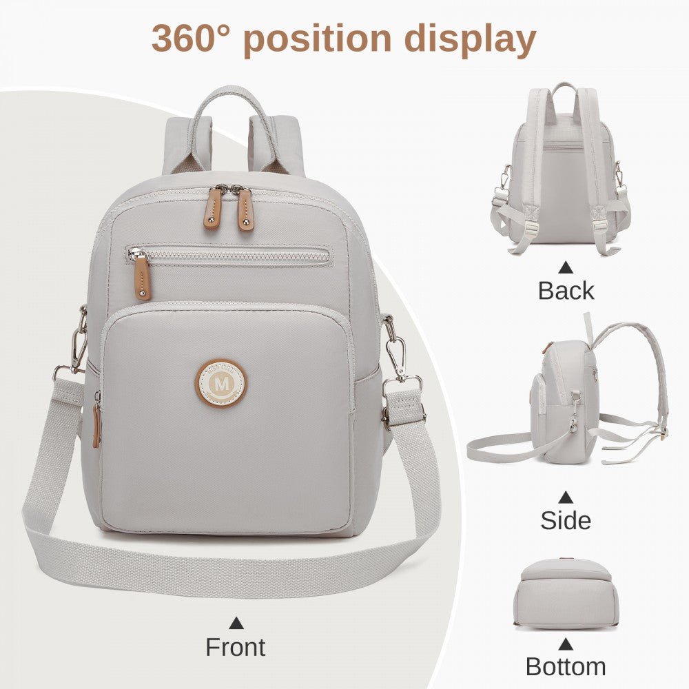 Women's Backpack, Water-Resistant Nylon Convertible Shoulder and Crossbody Bag – Light Grey