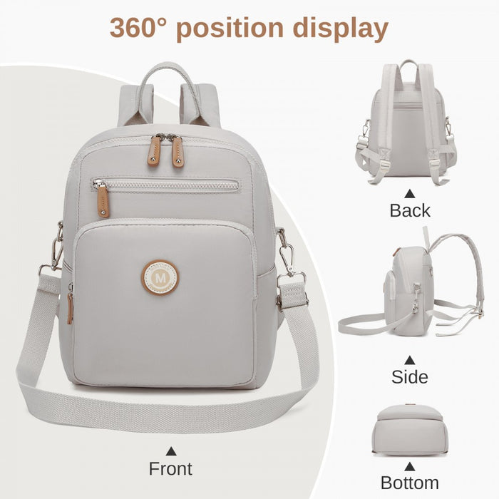 Women's Backpack, Water-Resistant Nylon Convertible Shoulder and Crossbody Bag – Light Grey
