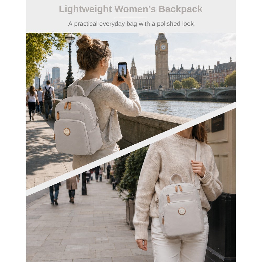 Women's Backpack, Water-Resistant Nylon Convertible Shoulder and Crossbody Bag – Light Grey