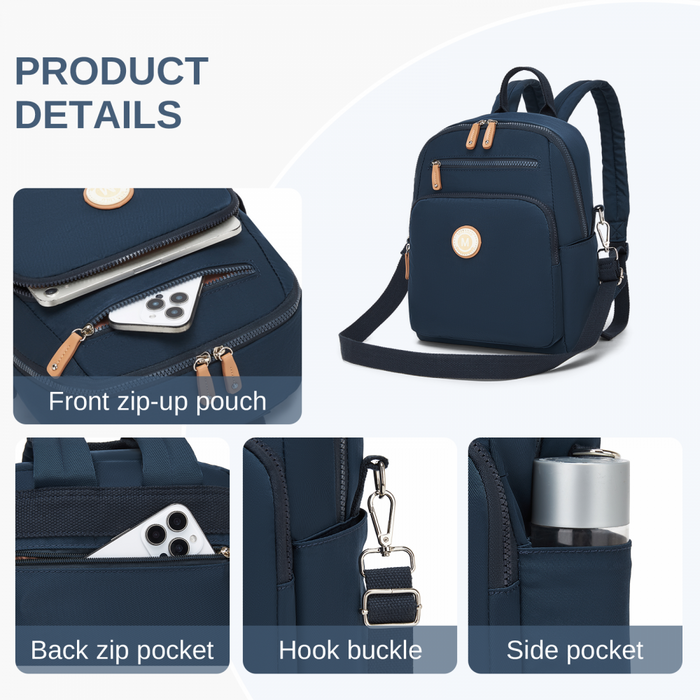 Women's Backpack, Water-Resistant Nylon Convertible Shoulder and Crossbody Bag – Navy