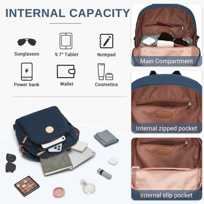 Women's Backpack, Water-Resistant Nylon Convertible Shoulder and Crossbody Bag – Navy