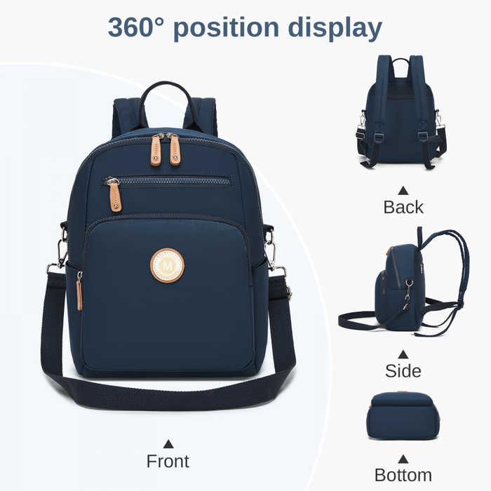 Women's Backpack, Water-Resistant Nylon Convertible Shoulder and Crossbody Bag – Navy