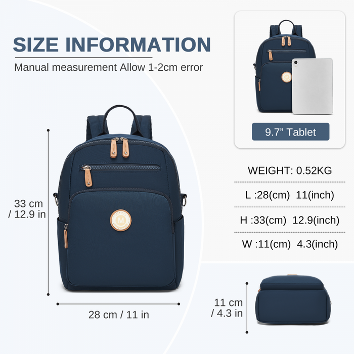 Women's Backpack, Water-Resistant Nylon Convertible Shoulder and Crossbody Bag – Navy