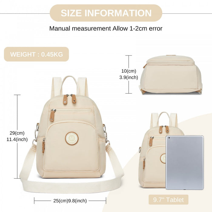 3-in-1 Convertible Backpack with Removable Long Strap and Shoulder/Crossbody Carry – BPM2651 – Beige