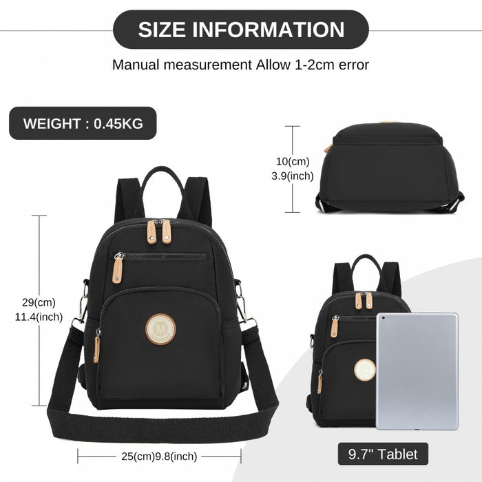 3-in-1 Convertible Backpack with Removable Long Strap and Shoulder/Crossbody Carry – BPM2651 – Black