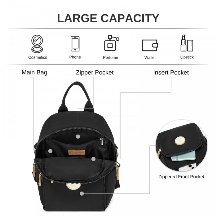 3-in-1 Convertible Backpack with Removable Long Strap and Shoulder/Crossbody Carry – BPM2651 – Black