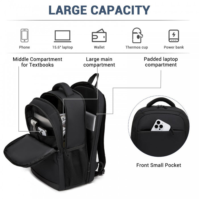 Laptop Backpack, Soft Padded, Organised Storage, Lightweight 15.6-Inch Notebook Bag – Black