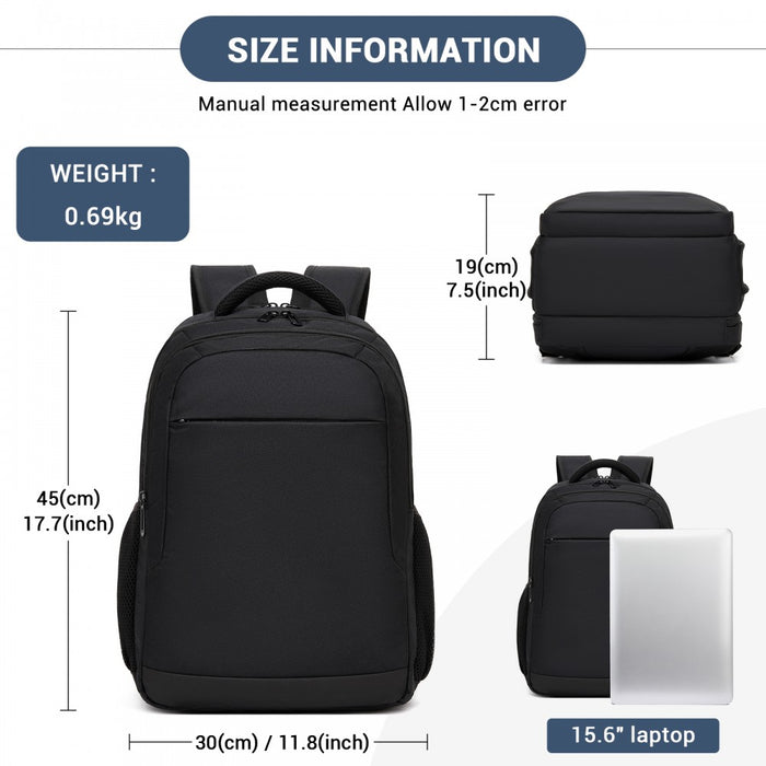 Laptop Backpack, Soft Padded, Organised Storage, Lightweight 15.6-Inch Notebook Bag – Black