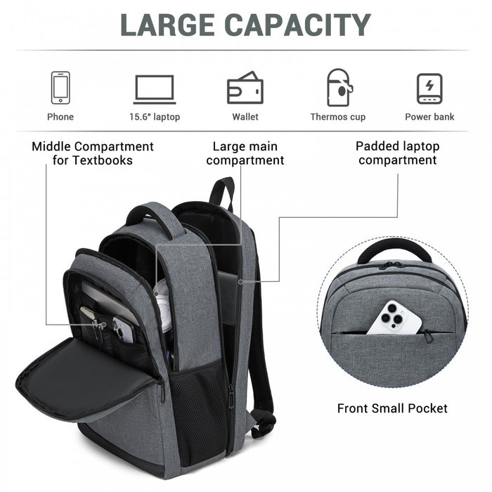 Laptop Backpack, Soft Padded, Organised Storage, Lightweight 15.6-Inch Notebook Bag – Grey
