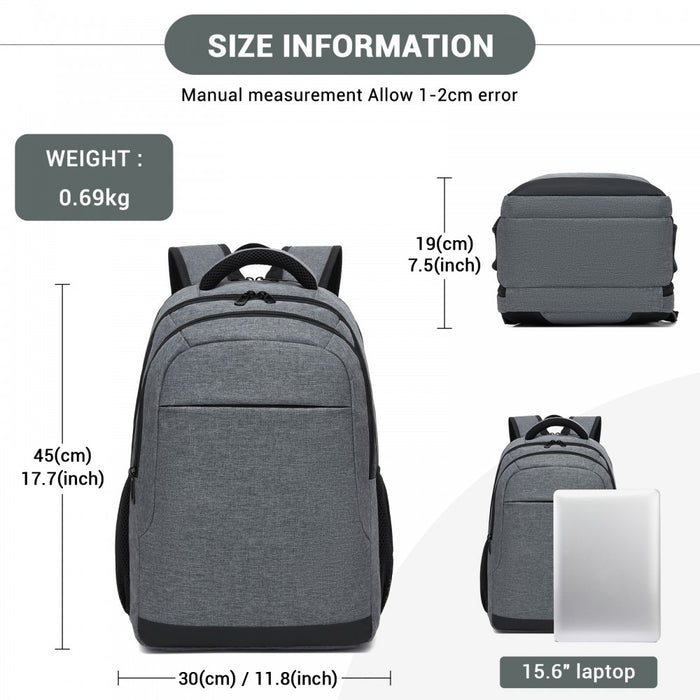 Laptop Backpack, Soft Padded, Organised Storage, Lightweight 15.6-Inch Notebook Bag – Grey