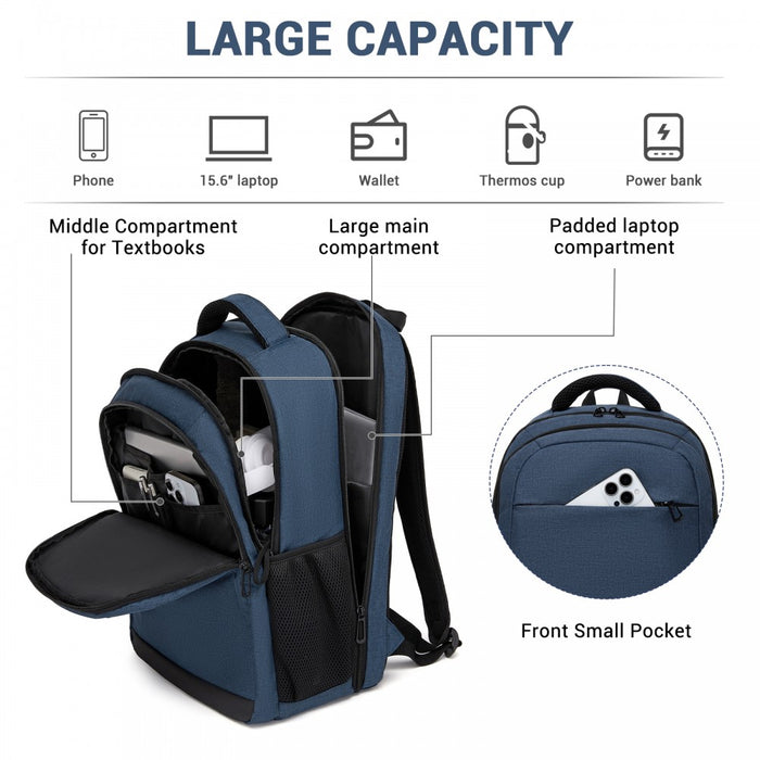Laptop Backpack, Soft Padded, Organised Storage, Lightweight 15.6-Inch Notebook Bag – Navy
