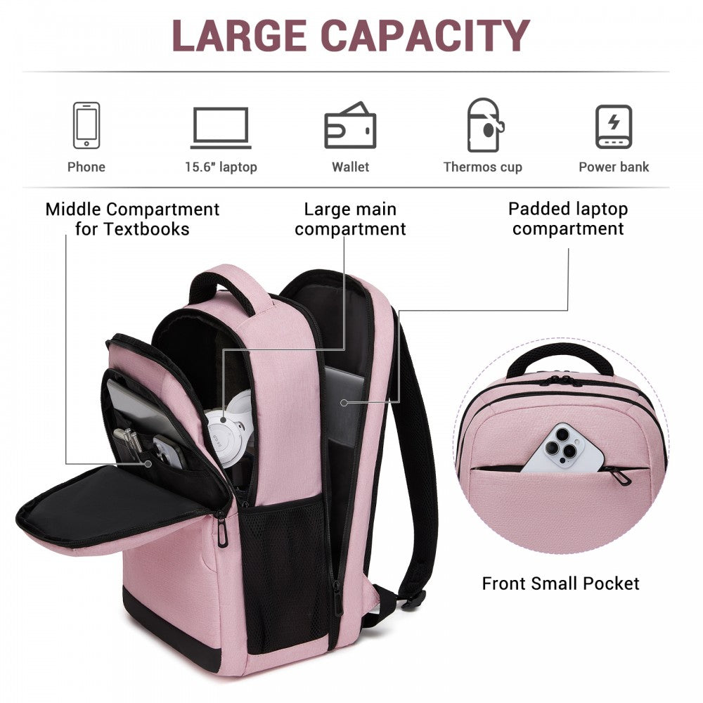 Laptop Backpack, Soft Padded, Organised Storage, Lightweight 15.6-Inch Notebook Bag – Pink