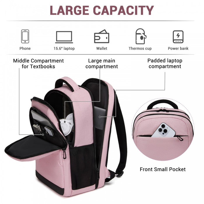 Laptop Backpack, Soft Padded, Organised Storage, Lightweight 15.6-Inch Notebook Bag – Pink