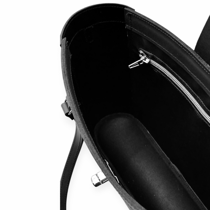 Leather Mini Twist Lock Shopper Bag - Black