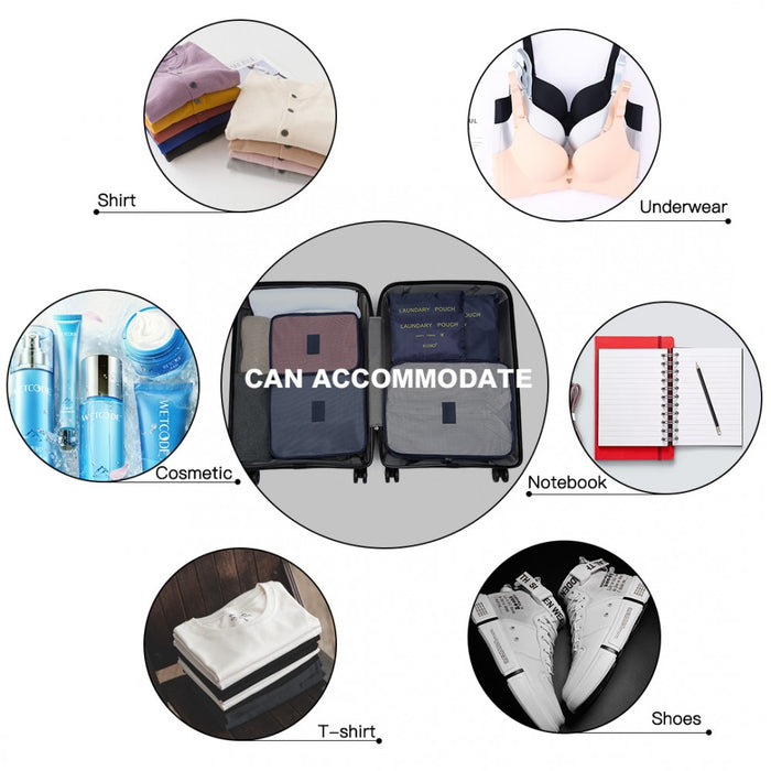 6-Piece Polyester Travel Luggage Organiser Bag Set – Navy Blue