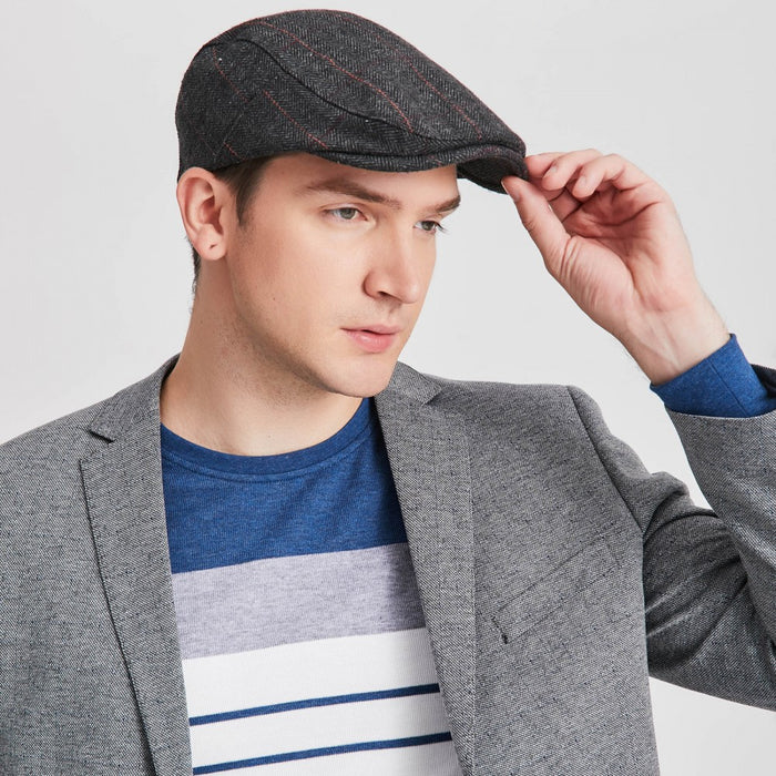 Cap-1 – Men's Newsboy Baker Boy Herringbone Flat Cap Hat – Black