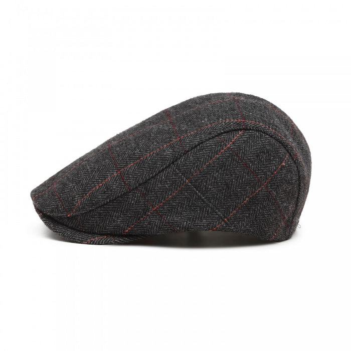 Cap-1 – Men's Newsboy Baker Boy Herringbone Flat Cap Hat – Black