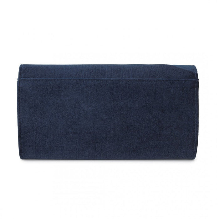 Velvet Evening Clutch with Crystal Ring and Detachable Chain Strap – Navy