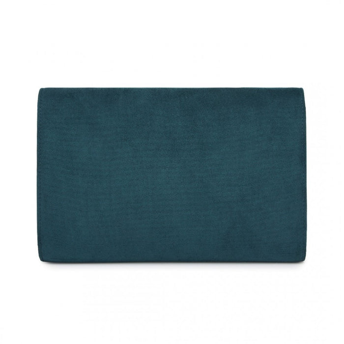 Faux Suede Evening Clutch with Crystal Flower and Detachable Chain Strap – Navy