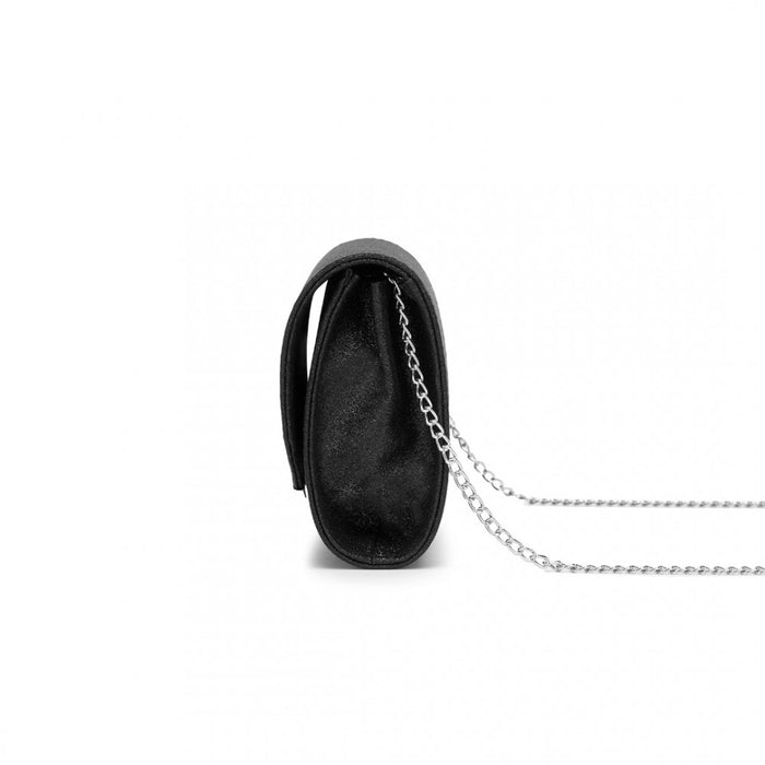 Women's Glitter Envelope Clutch with V-Metal Trim and Detachable Chain Strap – Black