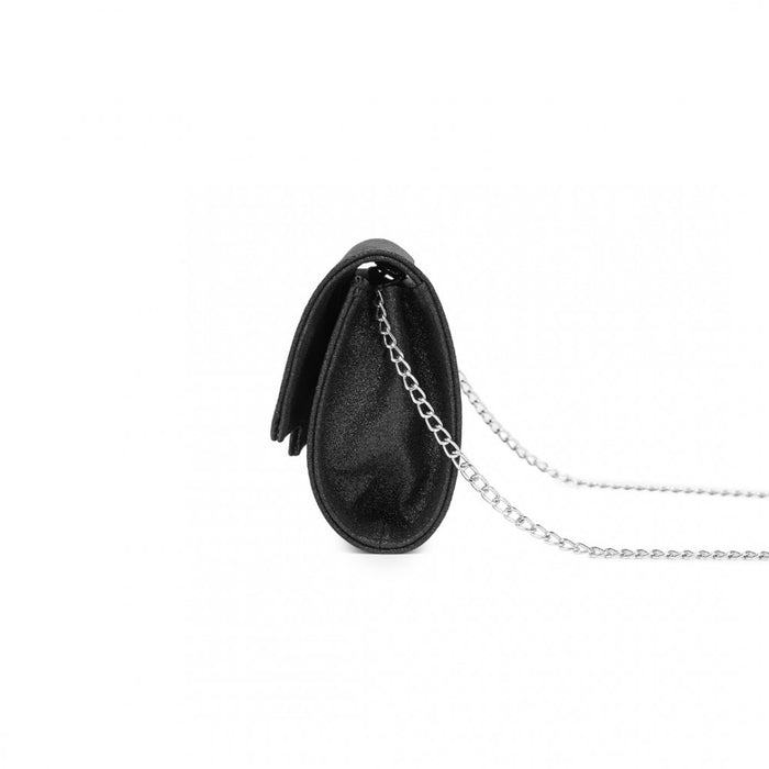 Glitter Evening Clutch with Crystal Embellishment and Detachable Chain Strap – Black