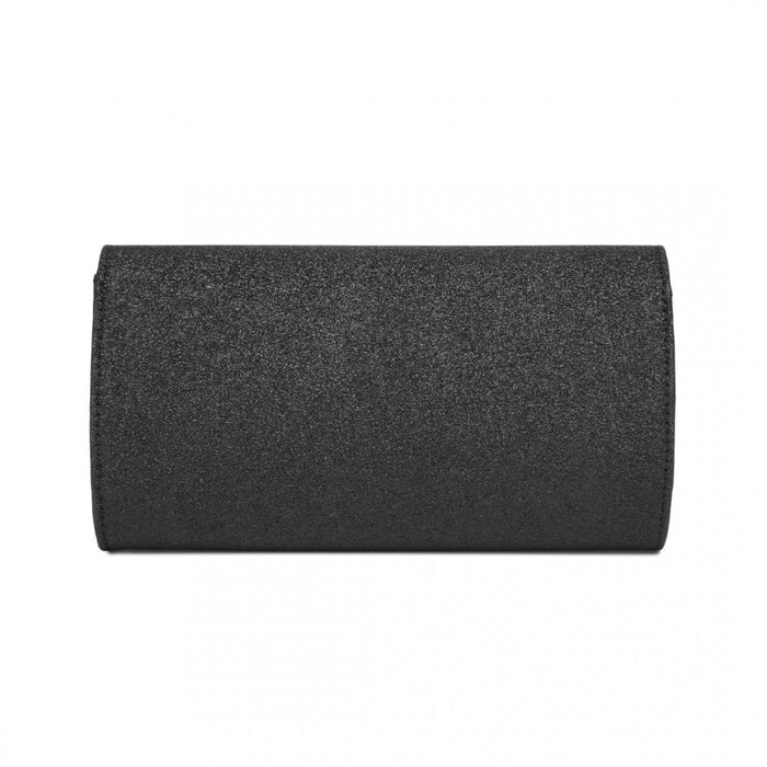 Glitter Evening Clutch with Crystal Embellishment and Detachable Chain Strap – Black