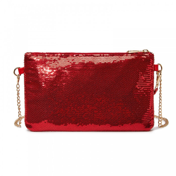 Glam Sparkle Sequin Evening Clutch-Sleek, Shimmering Wristlet and Crossbody – Red