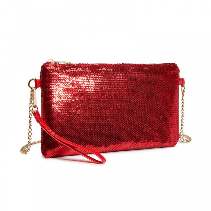 Glam Sparkle Sequin Evening Clutch-Sleek, Shimmering Wristlet and Crossbody – Red