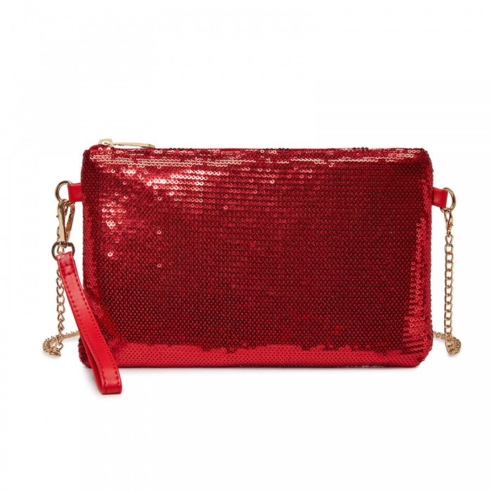 Glam Sparkle Sequin Evening Clutch-Sleek, Shimmering Wristlet and Crossbody – Red