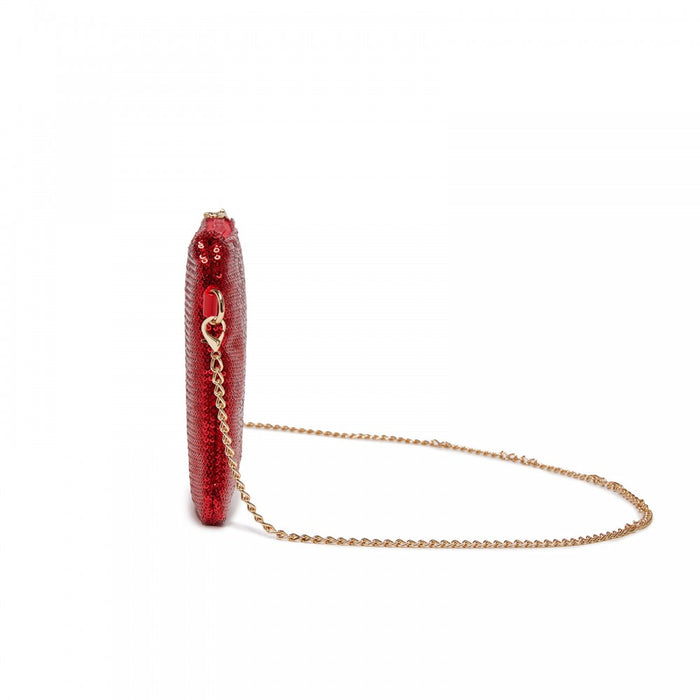 Glam Sparkle Sequin Evening Clutch-Sleek, Shimmering Wristlet and Crossbody – Red