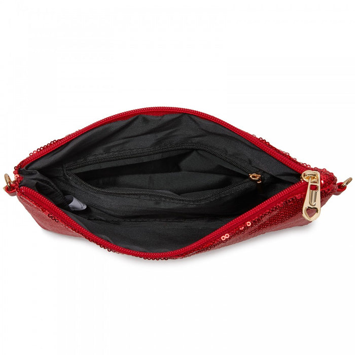 Glam Sparkle Sequin Evening Clutch-Sleek, Shimmering Wristlet and Crossbody – Red