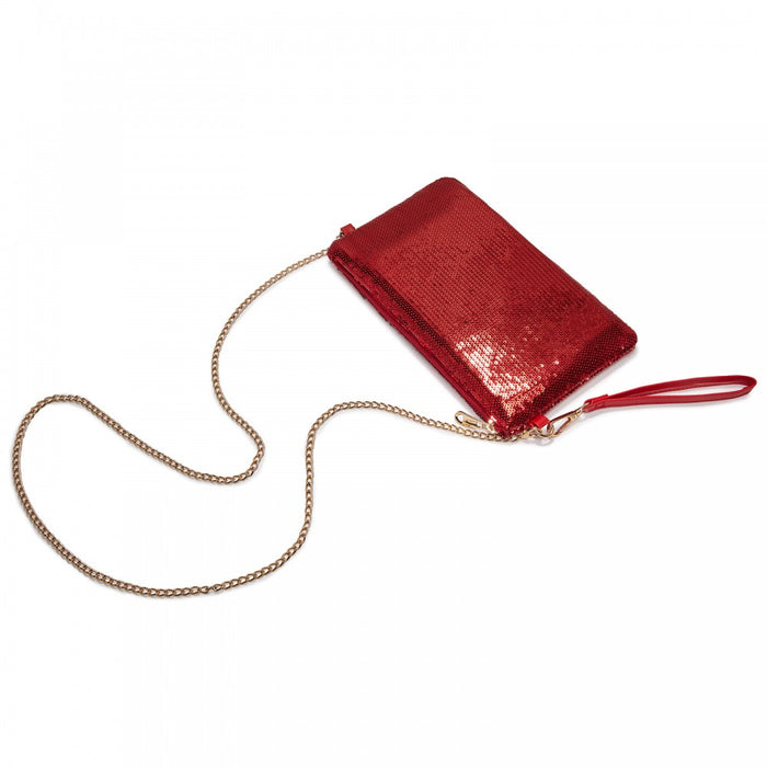 Glam Sparkle Sequin Evening Clutch-Sleek, Shimmering Wristlet and Crossbody – Red