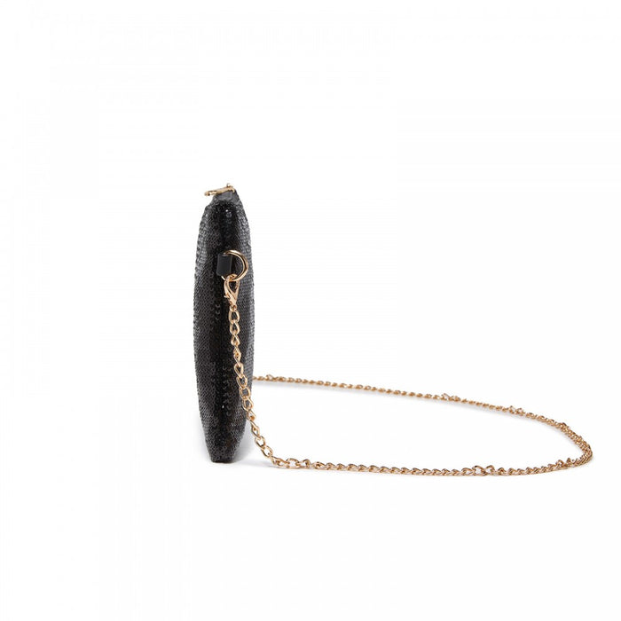 Glam Sparkle Sequin Evening Clutch-Sleek, Shimmering Wristlet and Crossbody – Black
