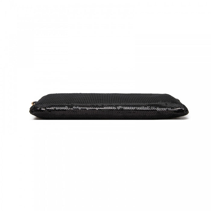 Glam Sparkle Sequin Evening Clutch-Sleek, Shimmering Wristlet and Crossbody – Black