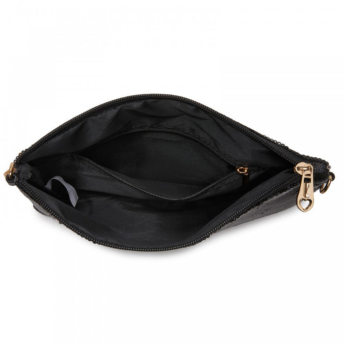 Glam Sparkle Sequin Evening Clutch-Sleek, Shimmering Wristlet and Crossbody – Black