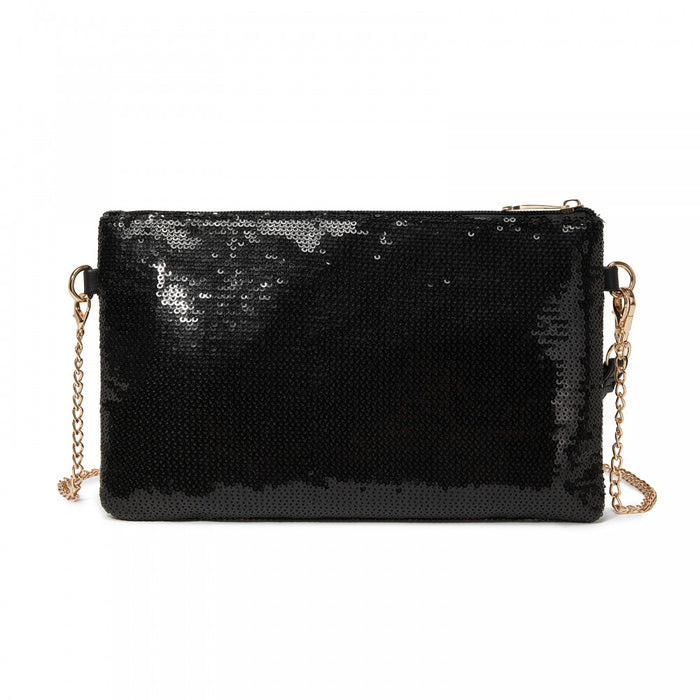 Glam Sparkle Sequin Evening Clutch-Sleek, Shimmering Wristlet and Crossbody – Black