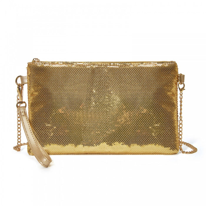 Glam Sparkle Sequin Evening Clutch-Sleek, Shimmering Wristlet and Crossbody – Gold