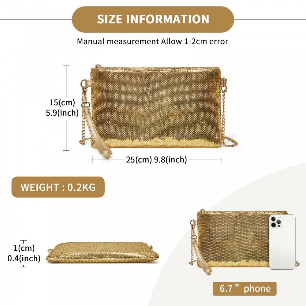 Glam Sparkle Sequin Evening Clutch-Sleek, Shimmering Wristlet and Crossbody – Gold