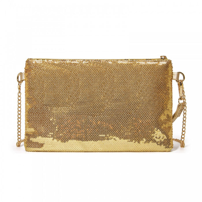 Glam Sparkle Sequin Evening Clutch-Sleek, Shimmering Wristlet and Crossbody – Gold