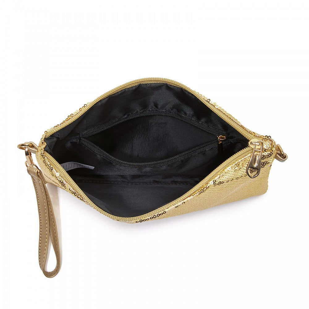 Glam Sparkle Sequin Evening Clutch-Sleek, Shimmering Wristlet and Crossbody – Gold